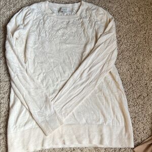 LOFT Ivory Knit Top with Lace Accents